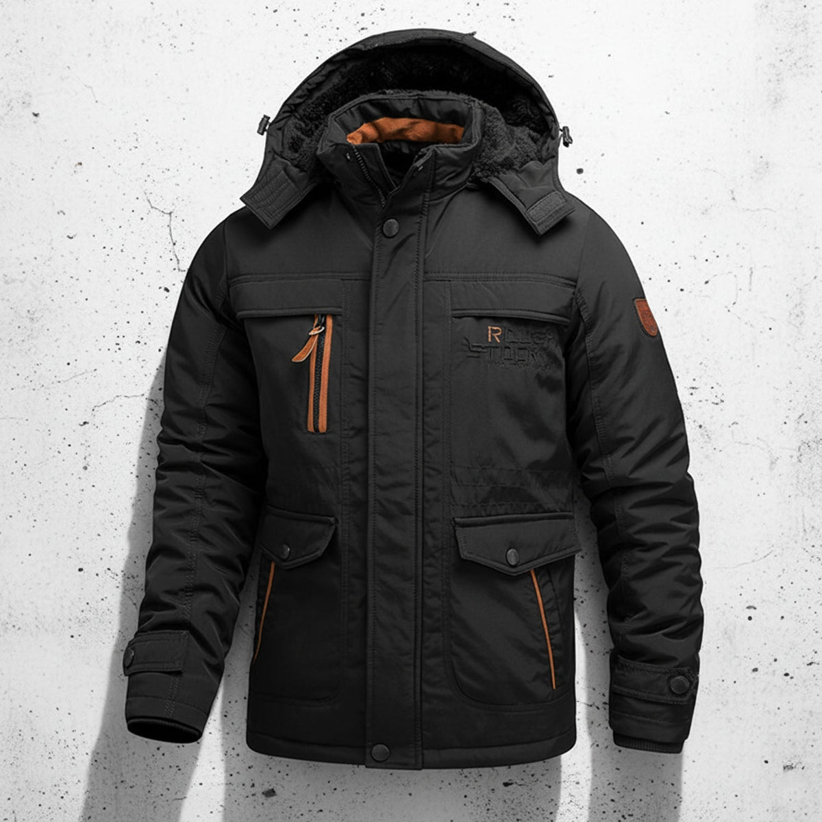 Casual Fit Parka with Fur Hood and Cargo Pockets