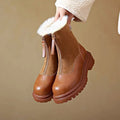 Velvet Synthetic Ankle Boots | Furry Insulated Block Heel Boots