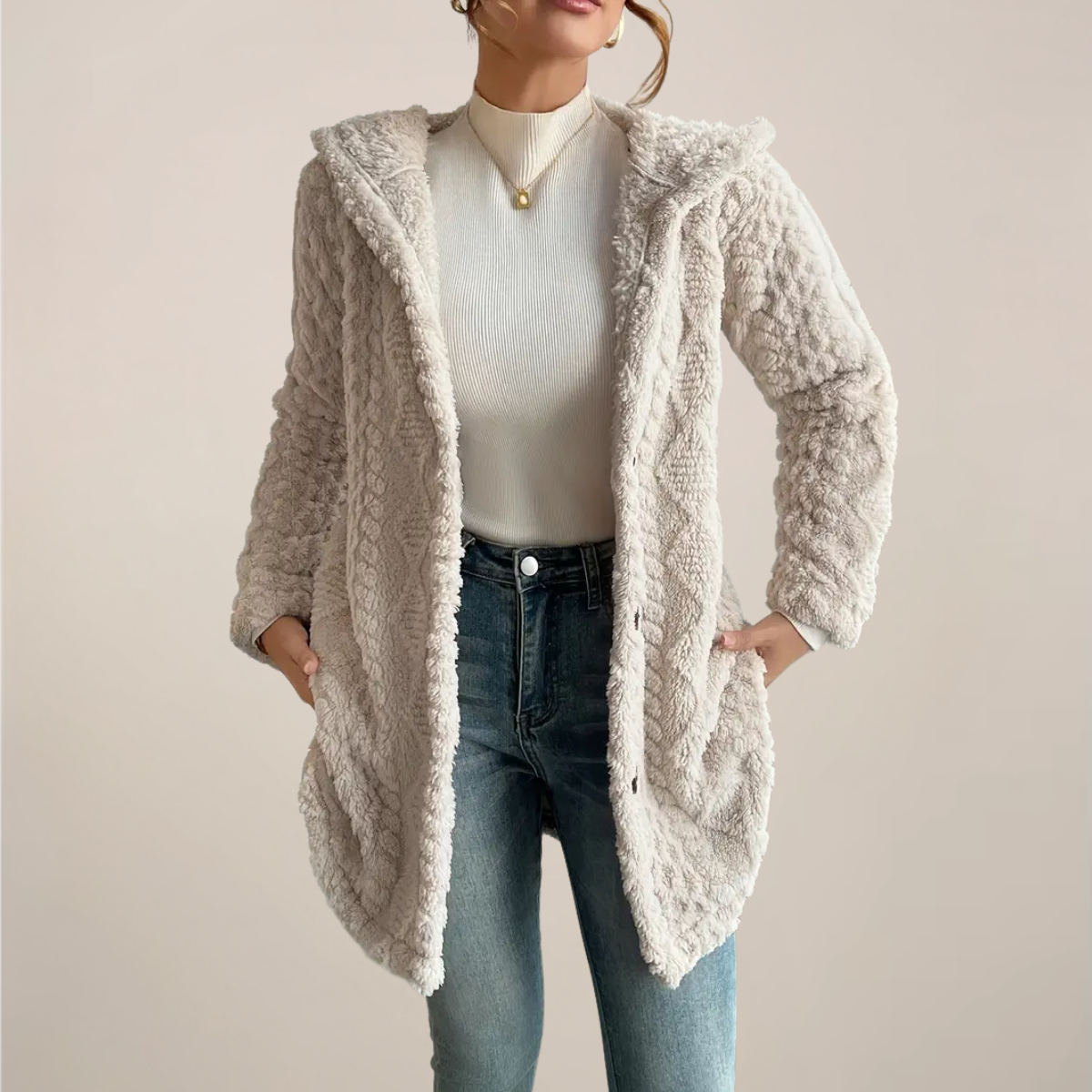 Soft Cream Hooded Winter Coat - Warm Parka Jacket