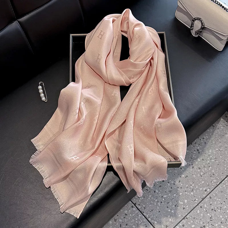 Raw Hem Lightweight Letter Jacquard Scarf
