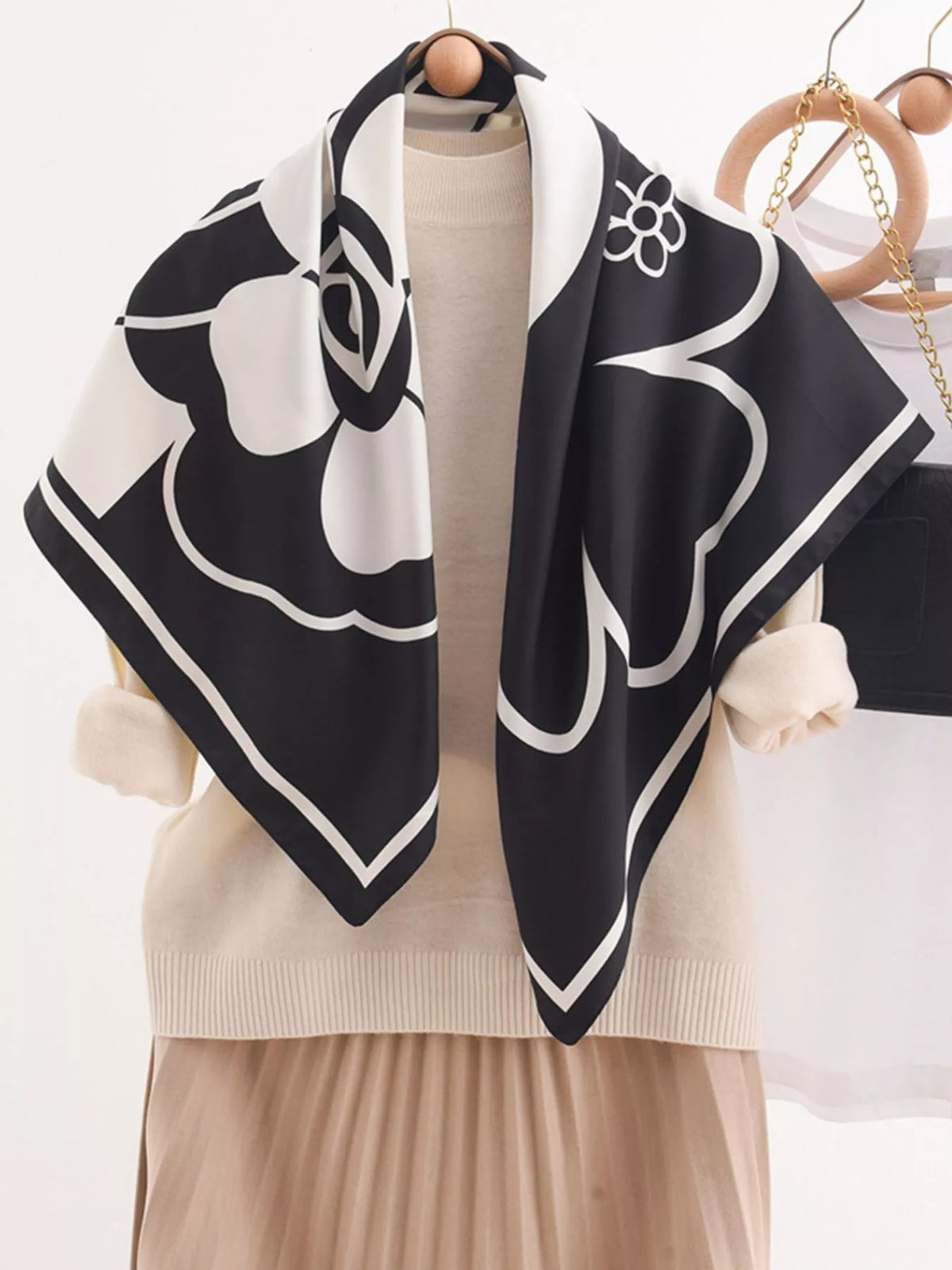 Square Floral Silky Scarf