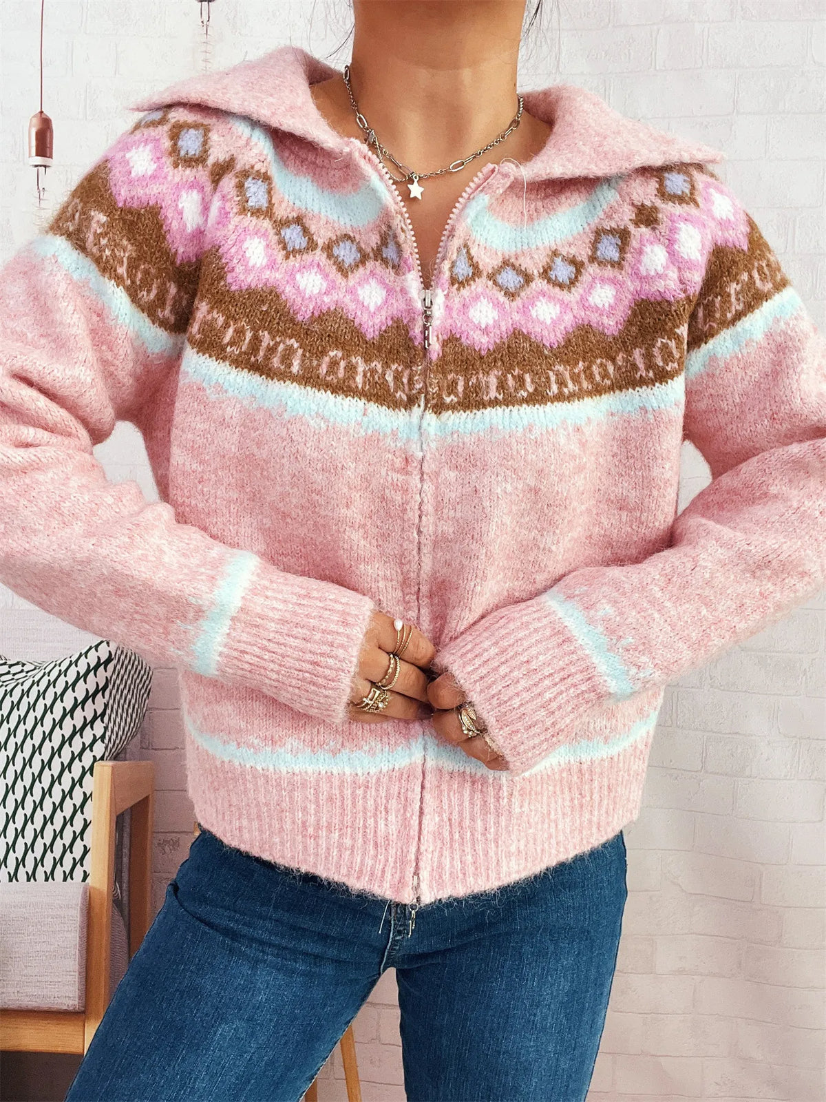 Fair Isle Zip Up Cardigan
