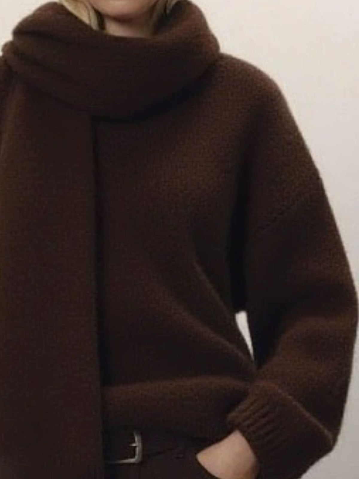 Oversized V Neck Dropped Shoulder Sweater with Scarf