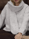 Oversized V Neck Dropped Shoulder Sweater with Scarf