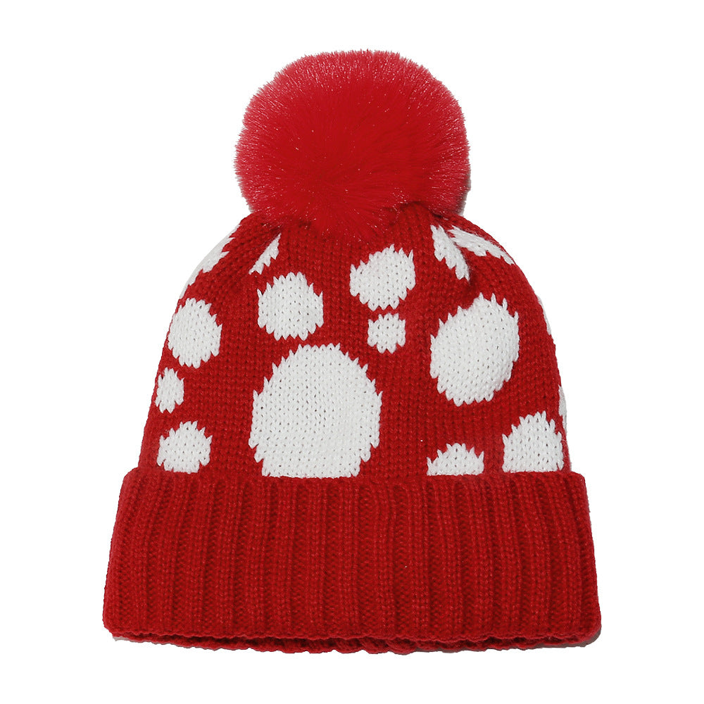 Festive Red Polka Dot Knit Hat