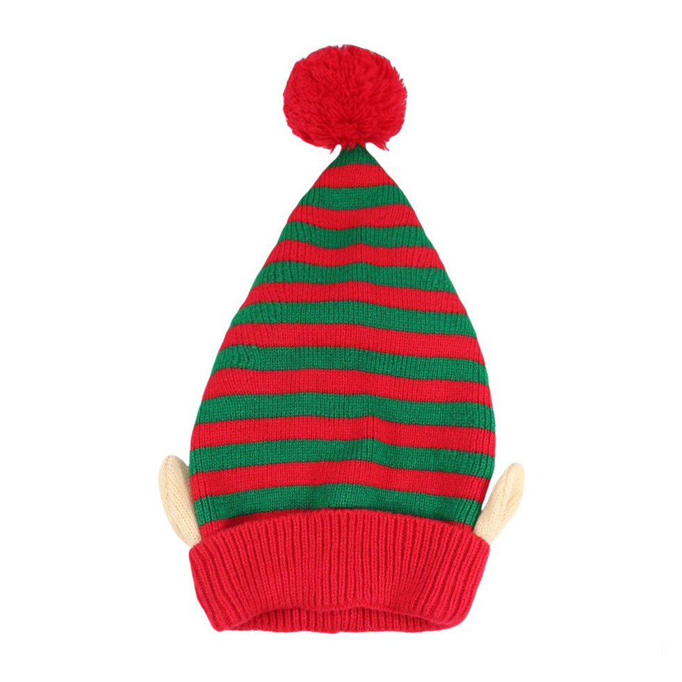 Cozy Striped Santa Hat with Ears & Pom-Pom