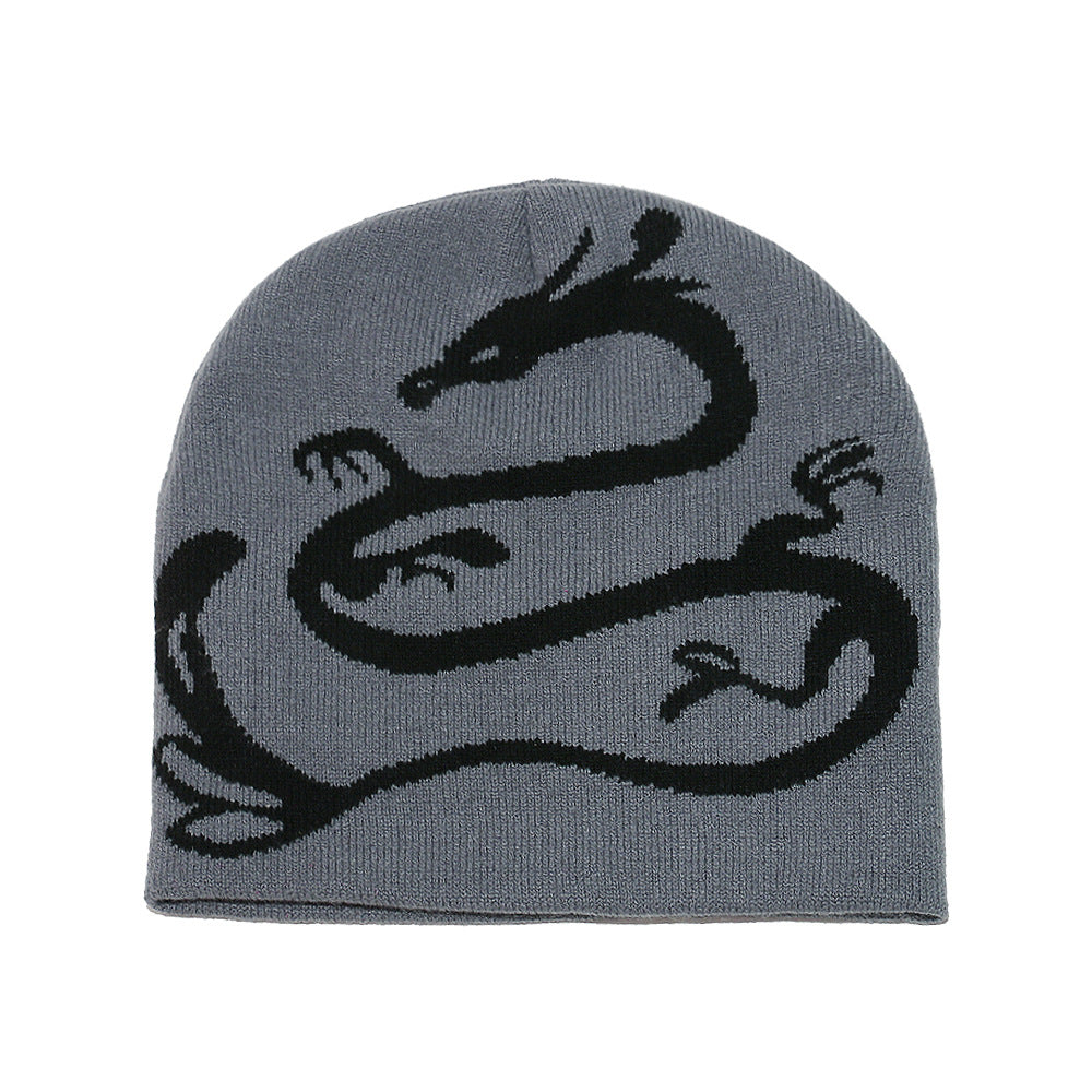 Men's Dragon Knit Beanie: Warm Wool Blend Winter Hat