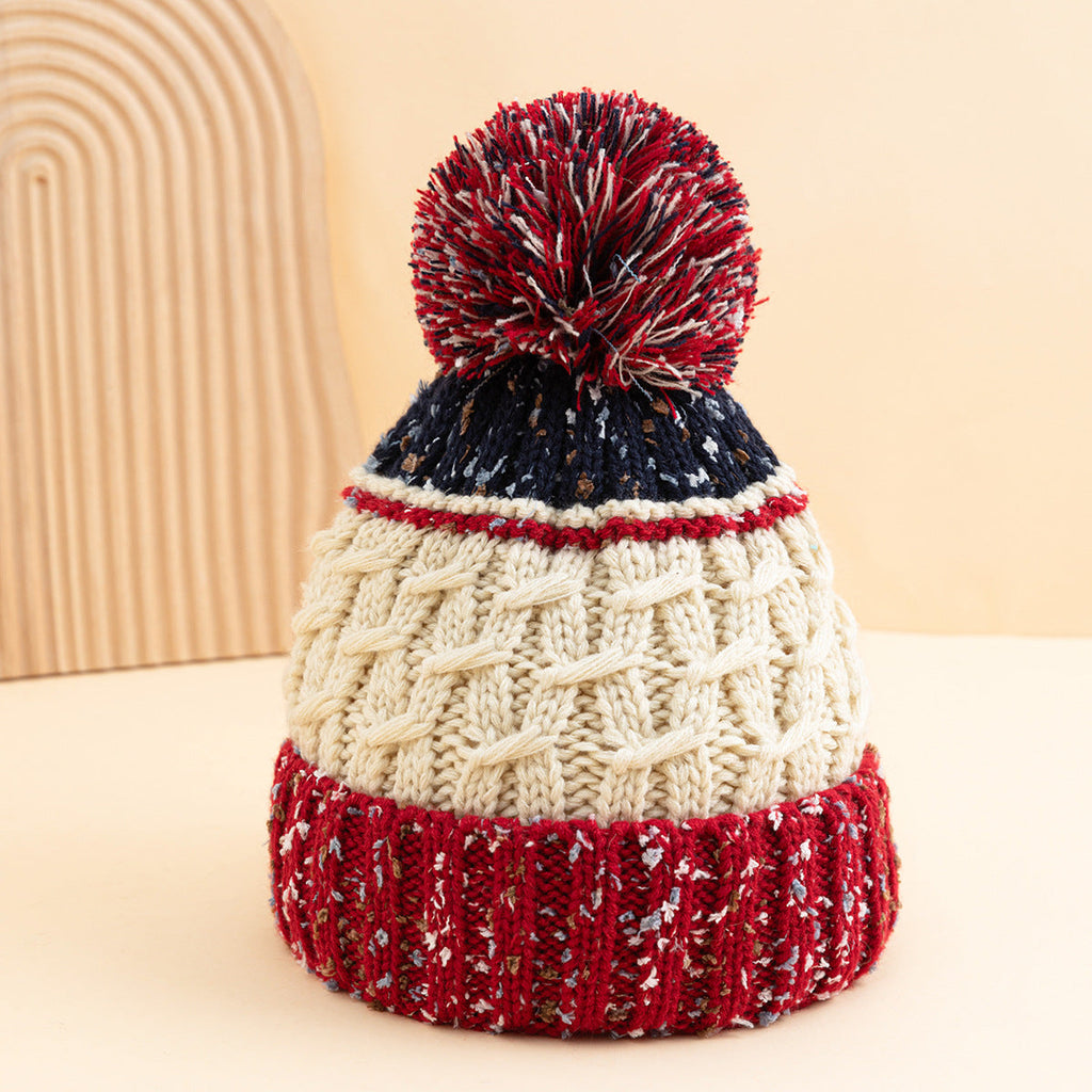Cozy Mixed Color Knit Beanie with Pom