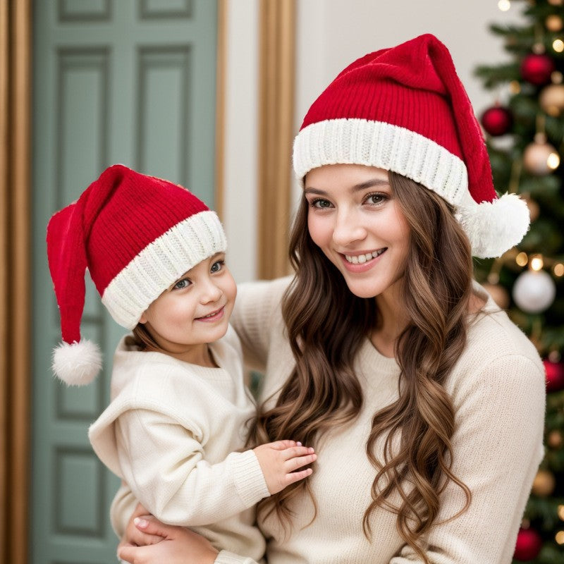 Classic Red Knit Christmas Hat - Adult & Kids
