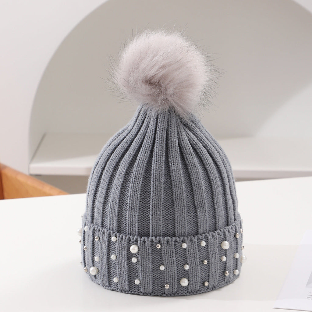 Pearl Knit Pom-Pom Beanie - Cozy Winter Hat