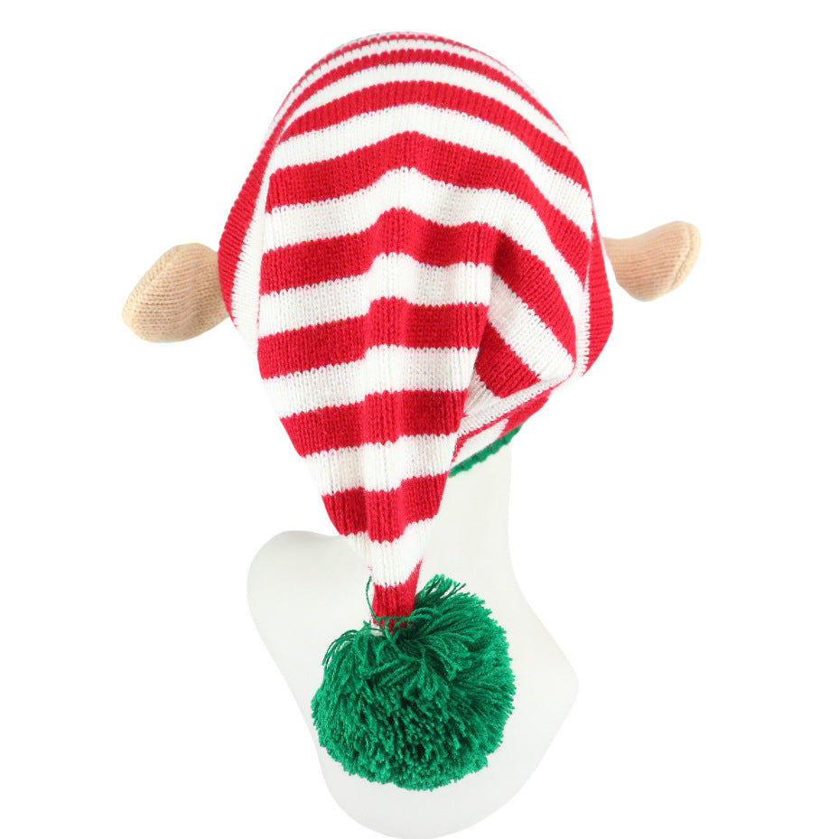 Cozy Striped Santa Hat with Ears & Pom-Pom