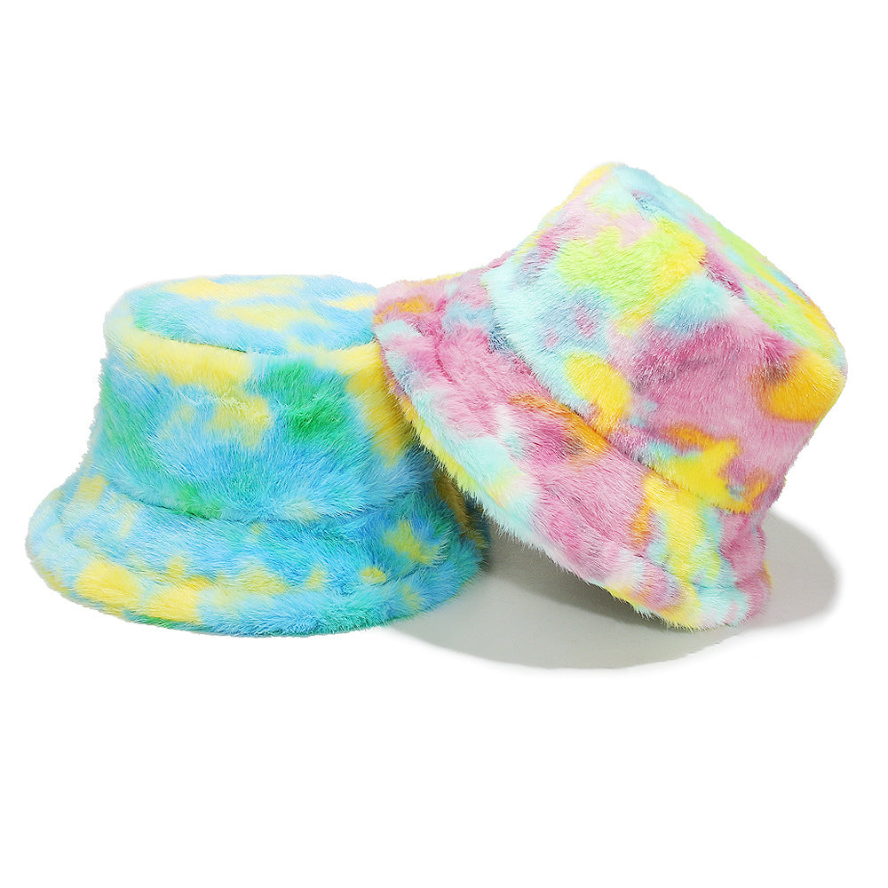 Tie-Dye Fur Fisherman Hat - Warm Ear Protection
