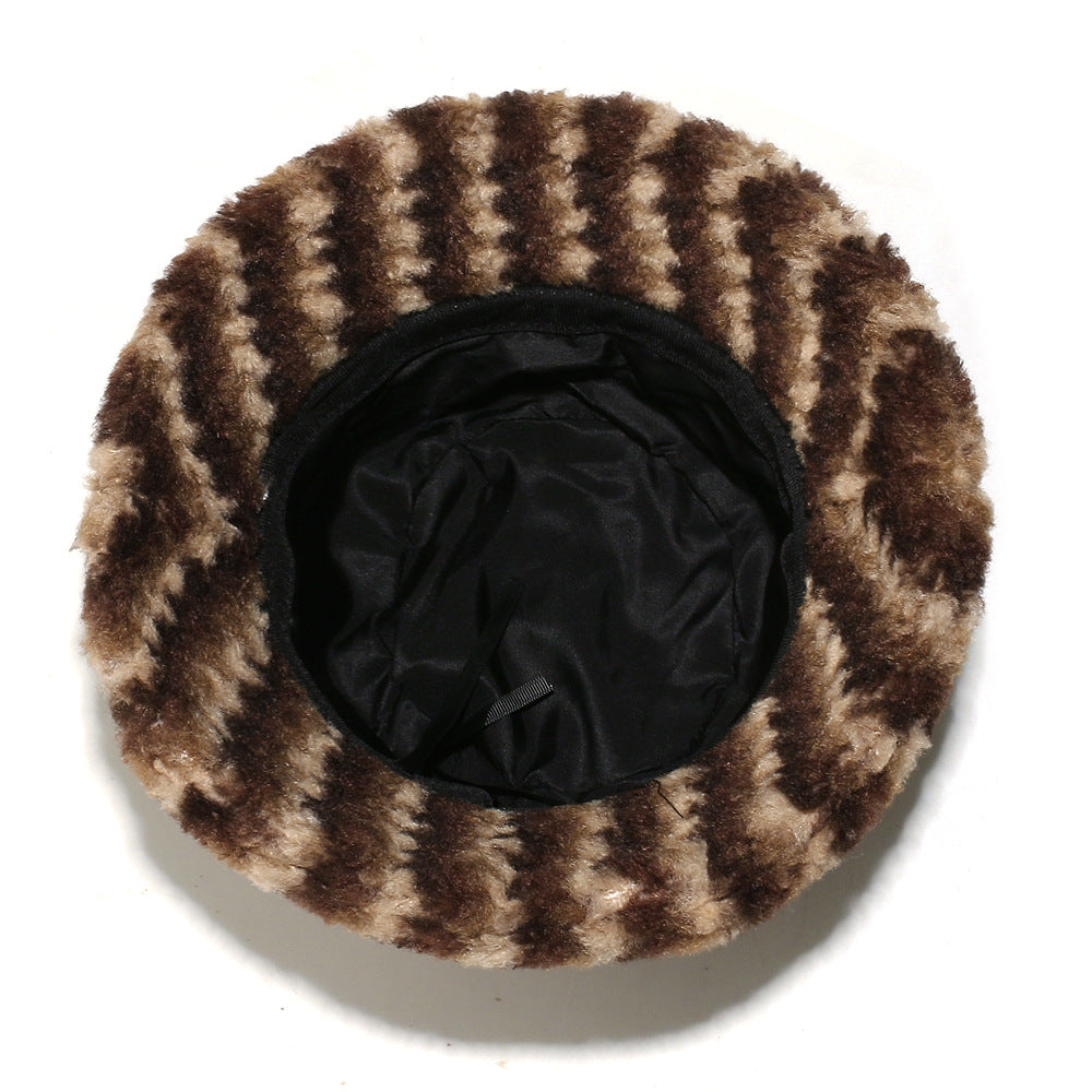 Cozy Lamb Hair Plush Fisherman Hat - Gradient Stripes