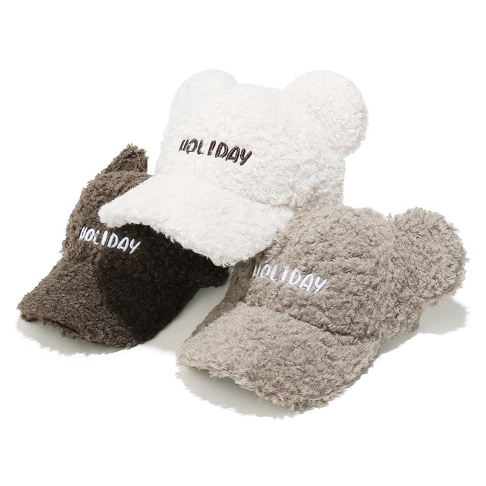 Cute Bear Ear Fleece Baseball Cap - Winter Warmth