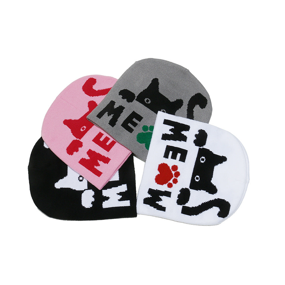 Cute Cat Jacquard Knit Beanie - Cozy Winter Hat