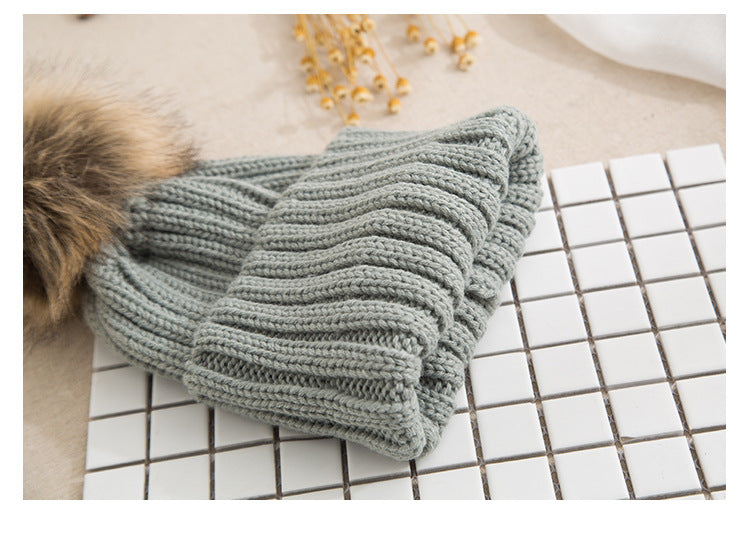 Cozy Knit Beanie with Faux Fur Pom - Korean Style Warm Hat