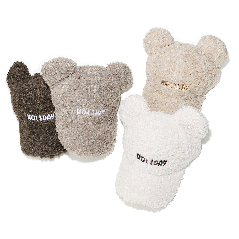 Cute Bear Ear Fleece Baseball Cap - Winter Warmth