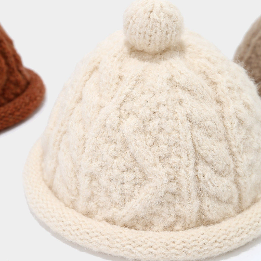 Cozy Cable Knit Beanie with Pom - Japanese Style