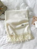 Fringe Solid Color Scarf with Label Patch