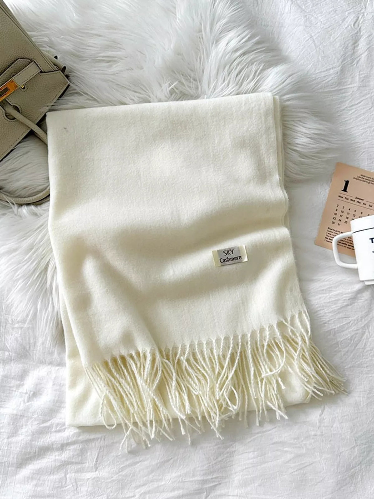 Fringe Solid Color Scarf with Label Patch