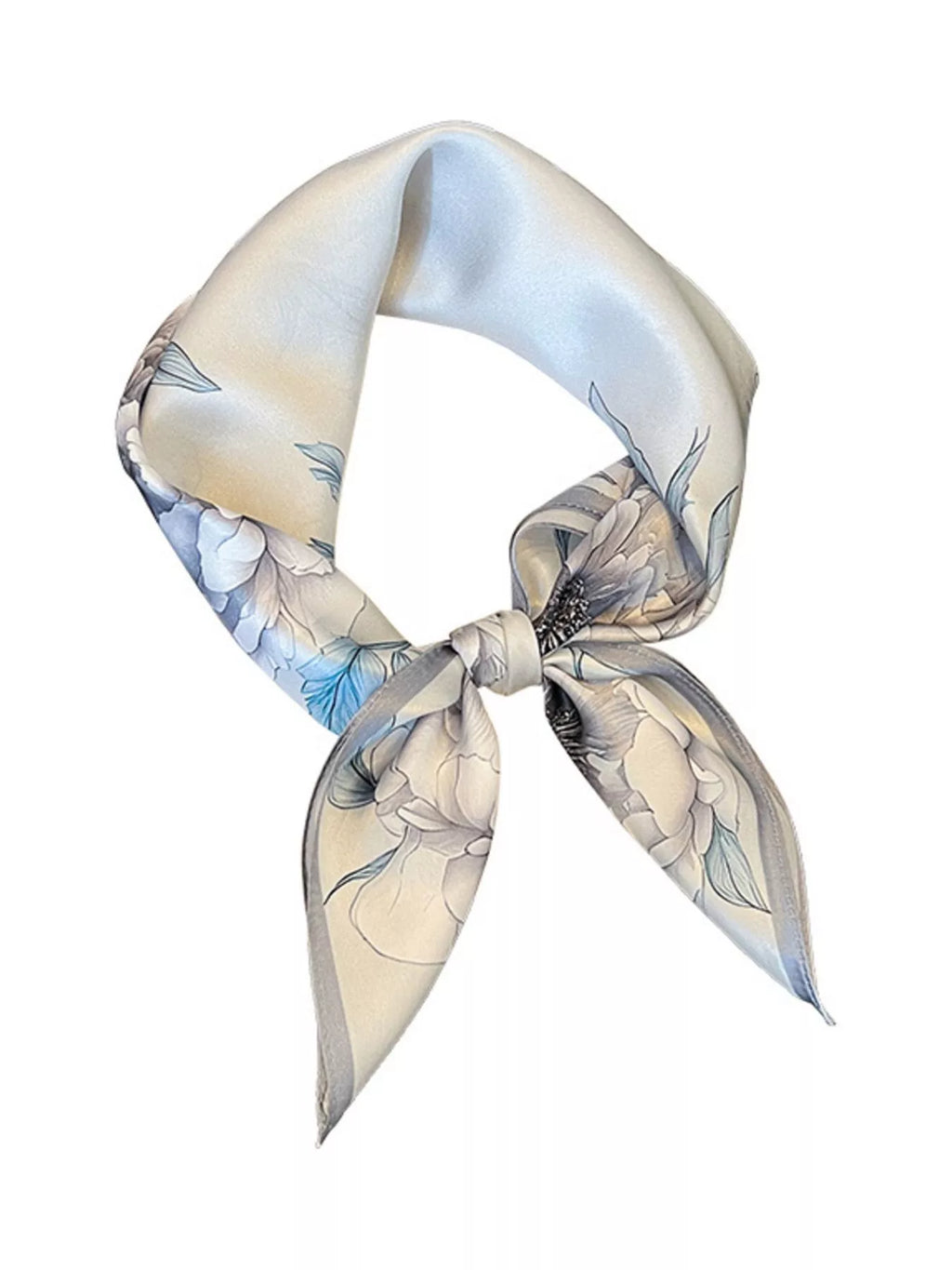 Light Gray Floral Print Silk Square Scarf