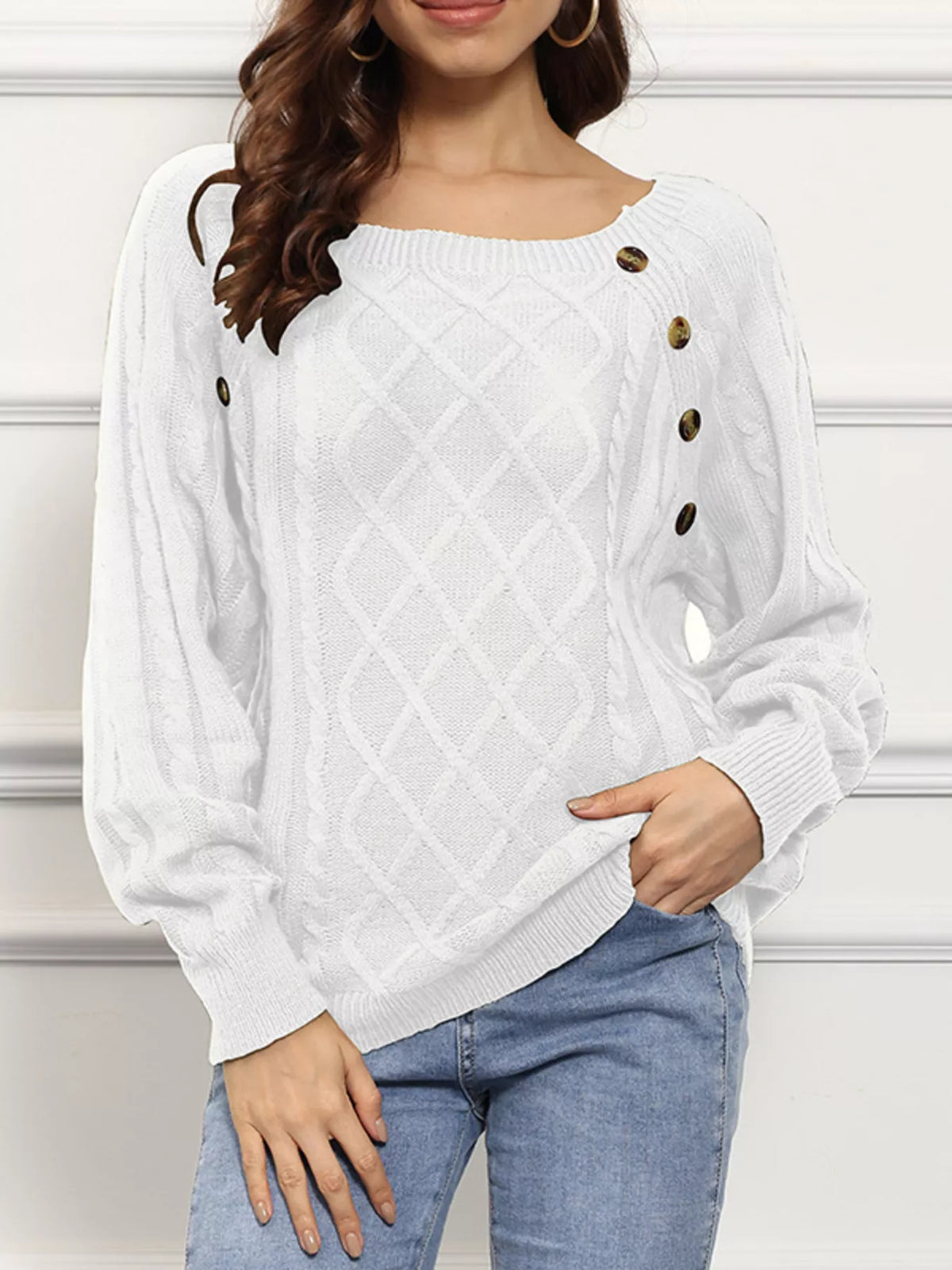 Cable Knit Boat Neck Sweater