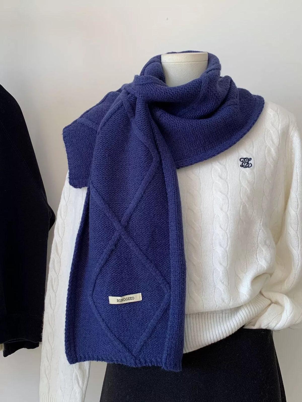 Solid Color Cable Knitted Winter Scarf