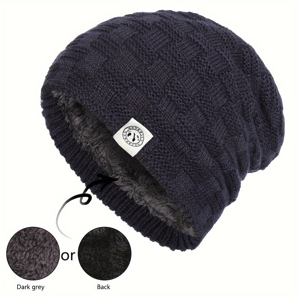 Pandaize Bunny Patch Fleece Beanie: Unisex Coldproof Knit Hat for Autumn & Winter