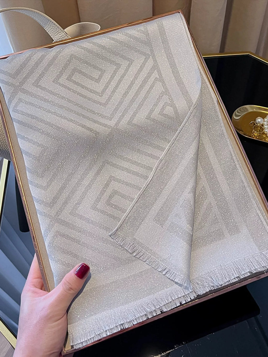Raw Hem Lightweight Tonal Stripe Scarf