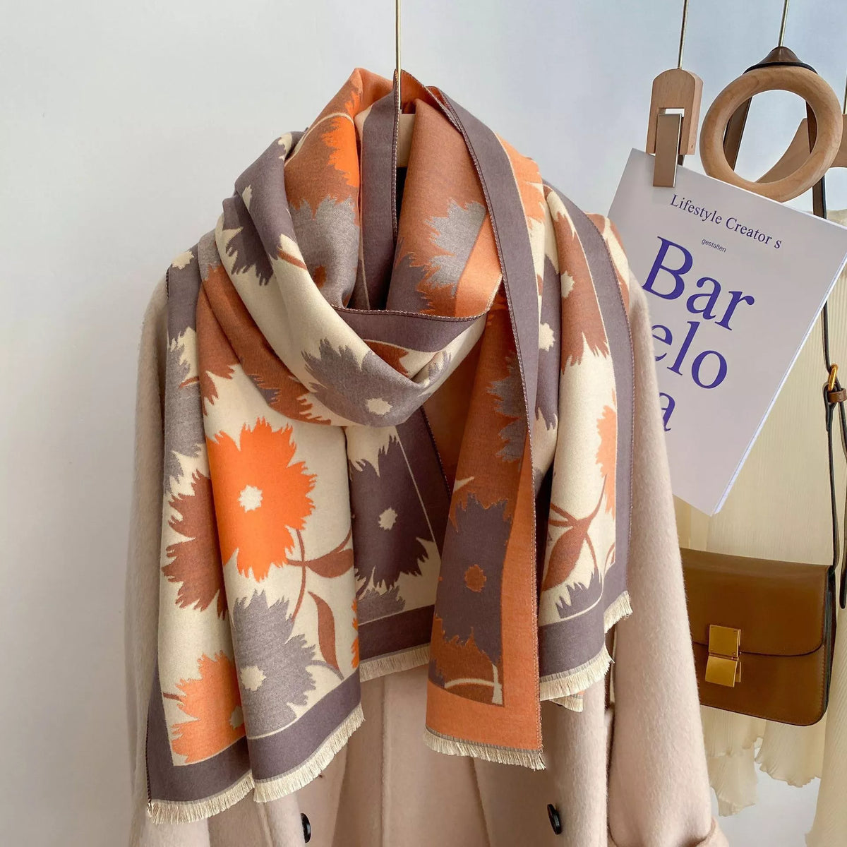 Bold Floral Print Warm Winter Scarf