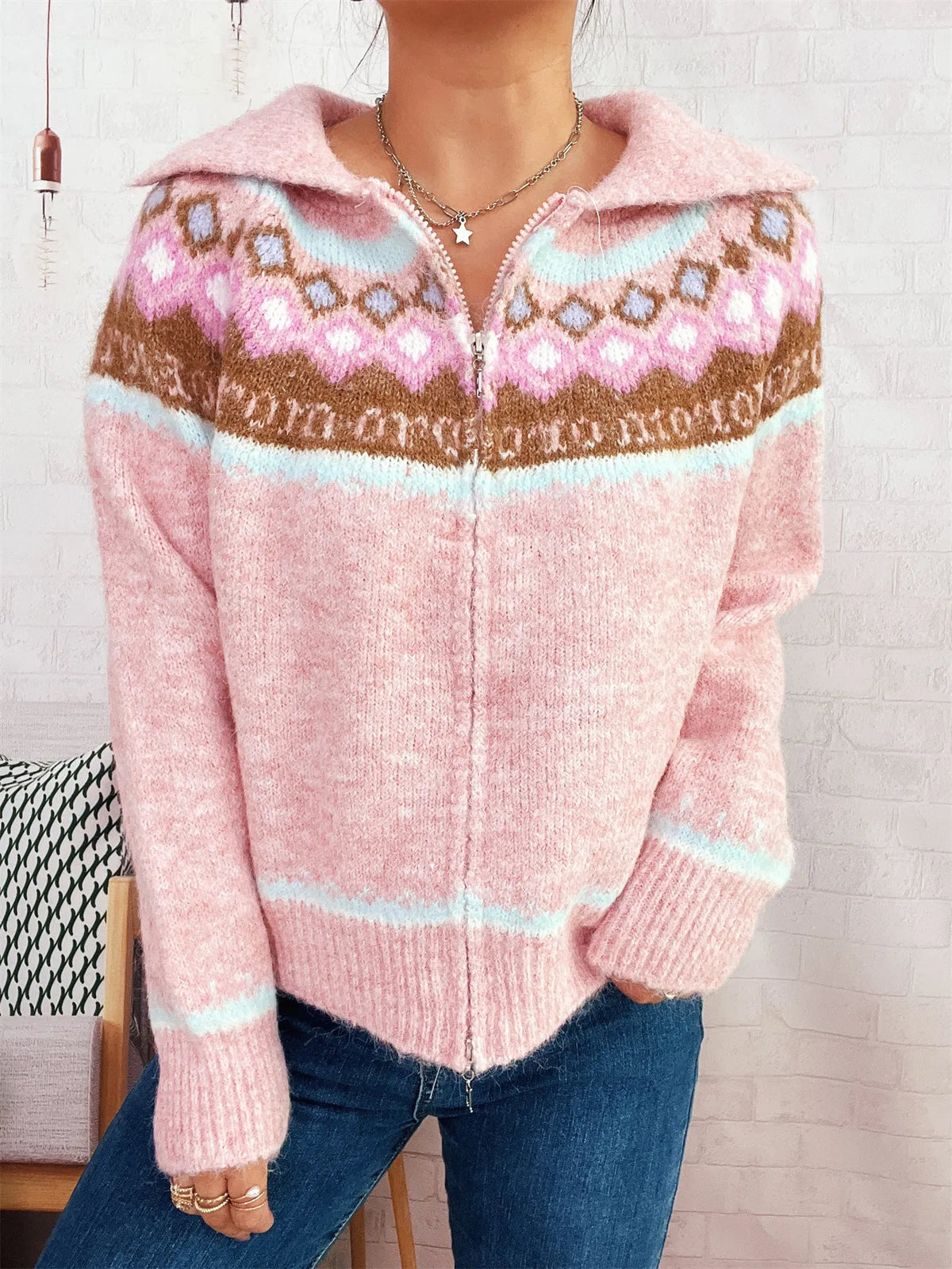 Fair Isle Zip Up Cardigan