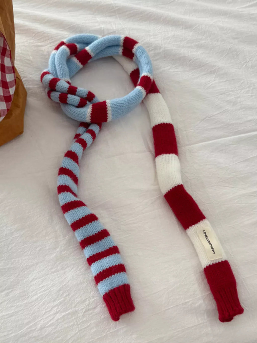 Red Striped Knitted Warm Skinny Scarf
