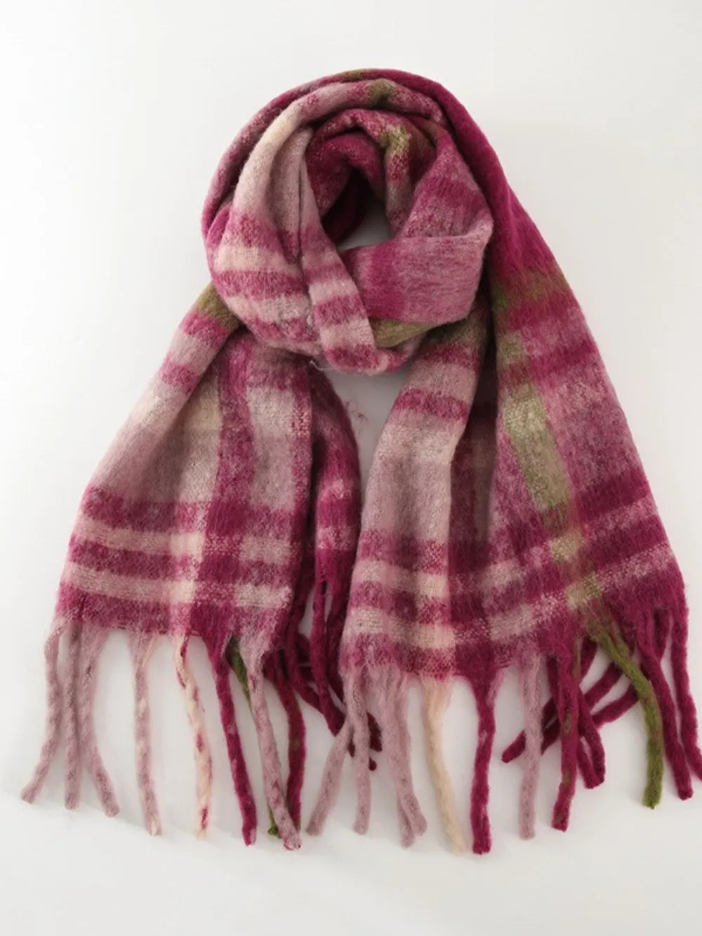 Extra Long Fringe Plaid Polyester Scarf