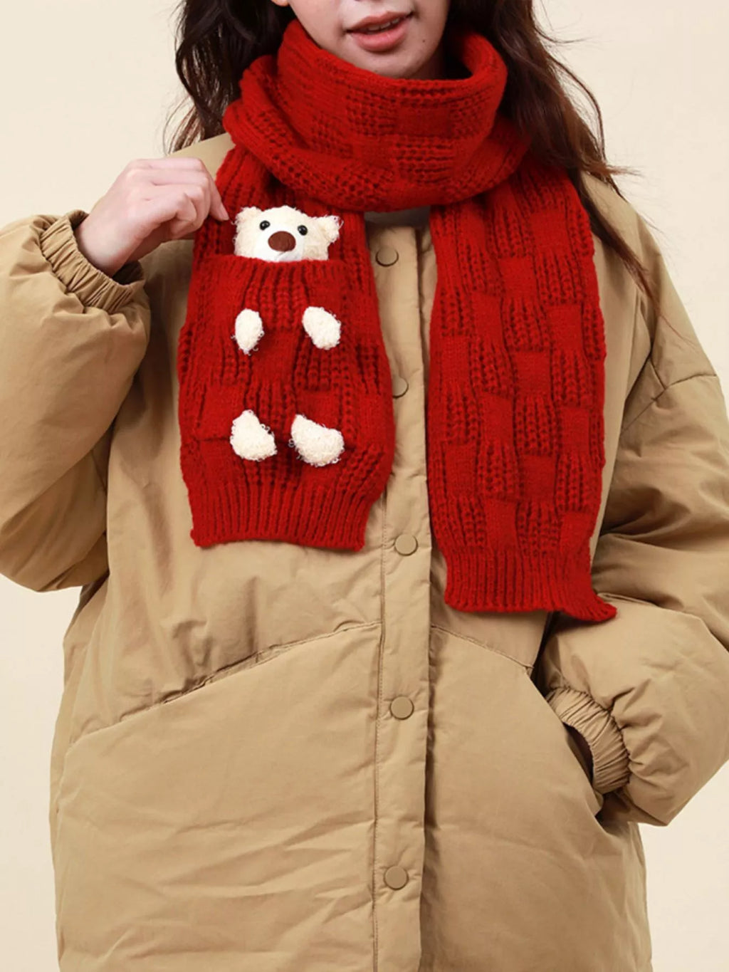 Christmas Cute Bear Pocket Knitted Scarf