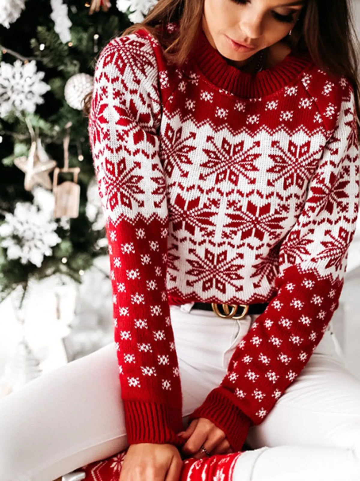 Snowflake Pattern Knit Sweater