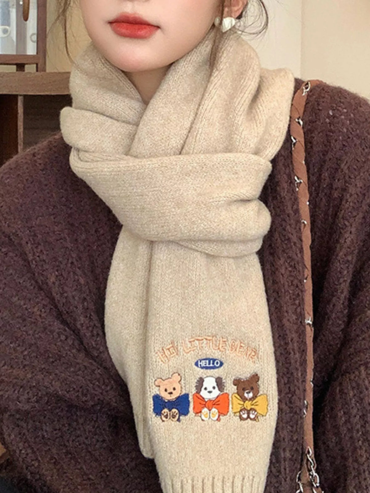 Embroidered Cartoon Warm Scarf