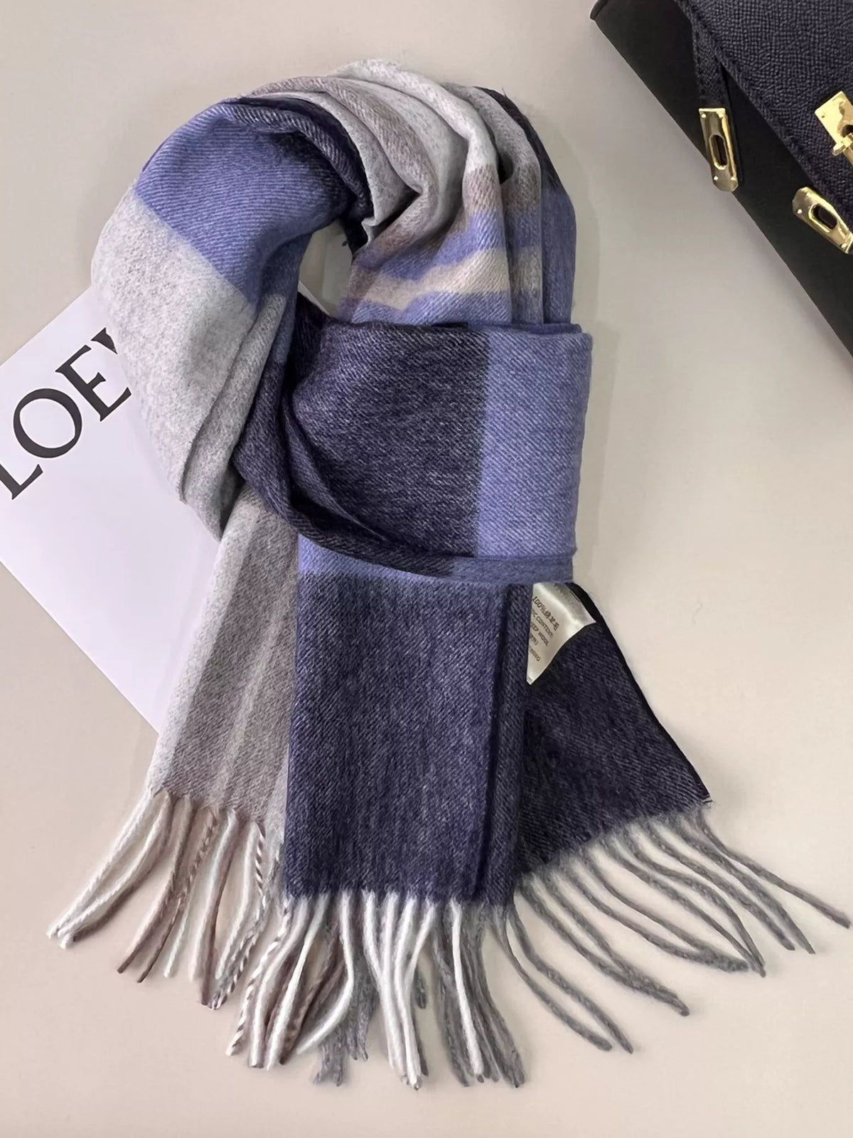 Wool Plaid Fringe Scarf