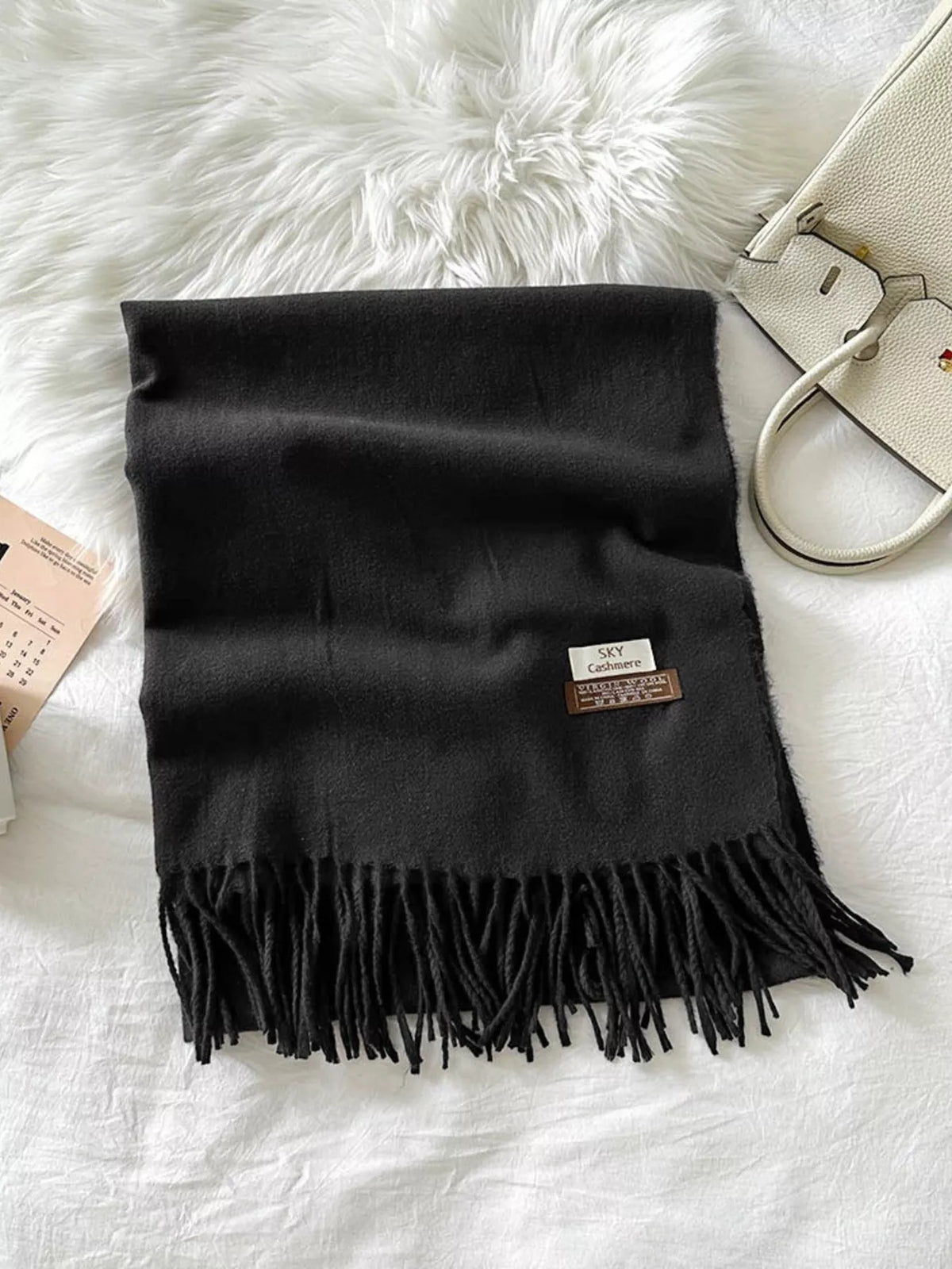 Fringe Solid Color Scarf with Label Patch