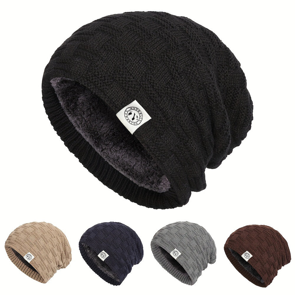 Pandaize Bunny Patch Fleece Beanie: Unisex Coldproof Knit Hat for Autumn & Winter