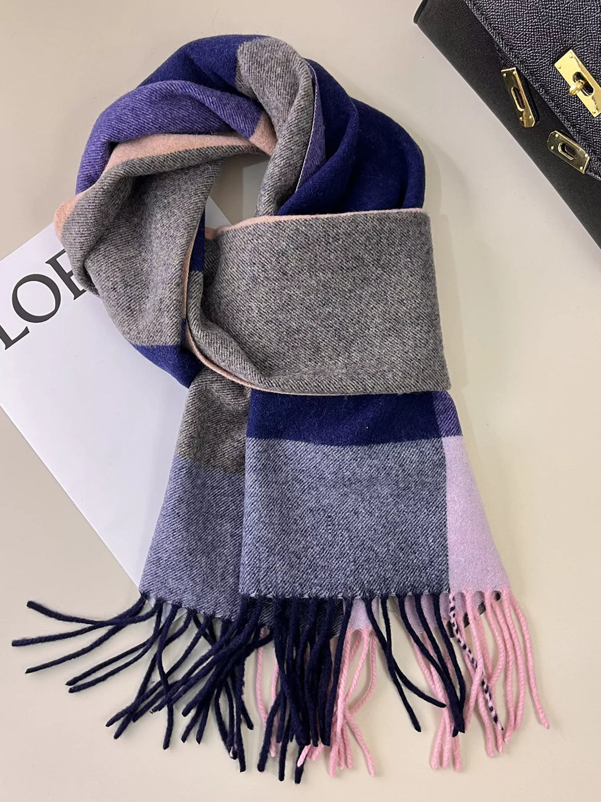 Wool Plaid Fringe Scarf