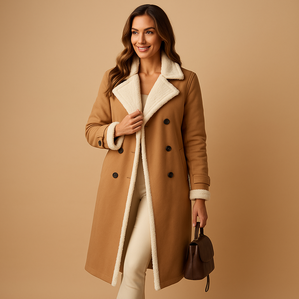 Elegant long winter coat with lapel collar for women | Isabelle