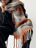 Oversized Sherbet Plaid Fringe Blanket Scarf