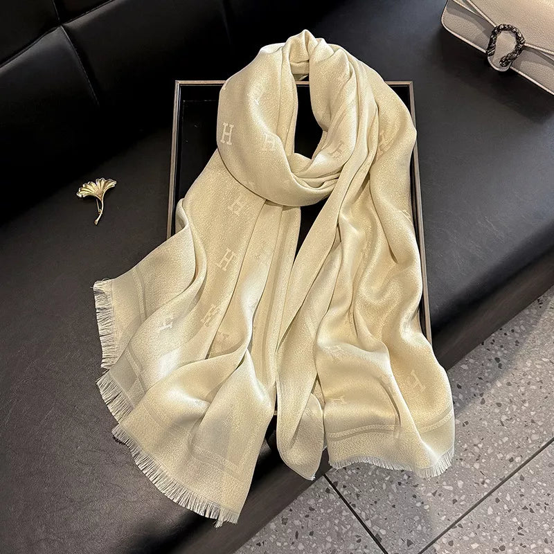 Raw Hem Lightweight Letter Jacquard Scarf