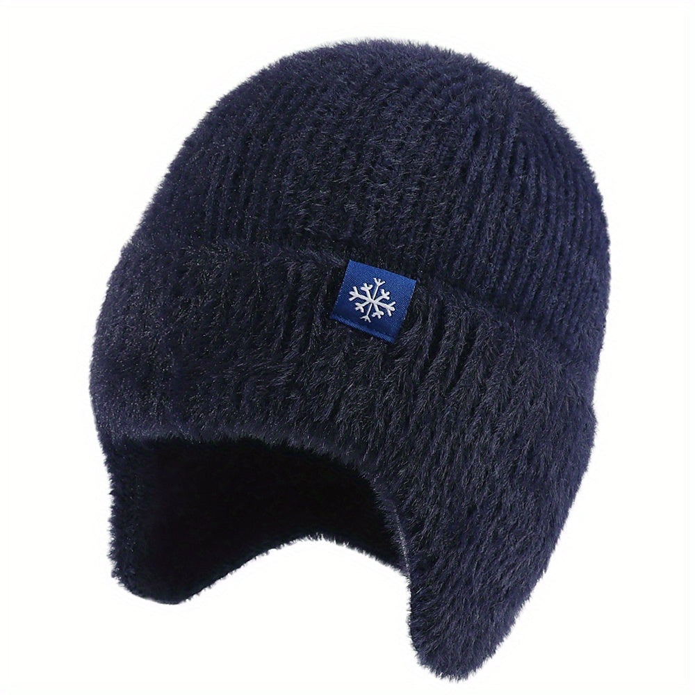 Pandaize Snowflake Label Knit Ear Flap Beanie - Coldproof Dome Hat
