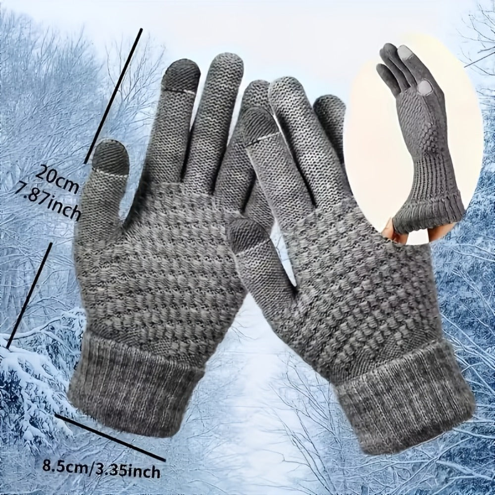 Four-Pair Black Full-Finger Knit Glove Set with Pictured Touchscreen Fingertip Detail and Full Coverage