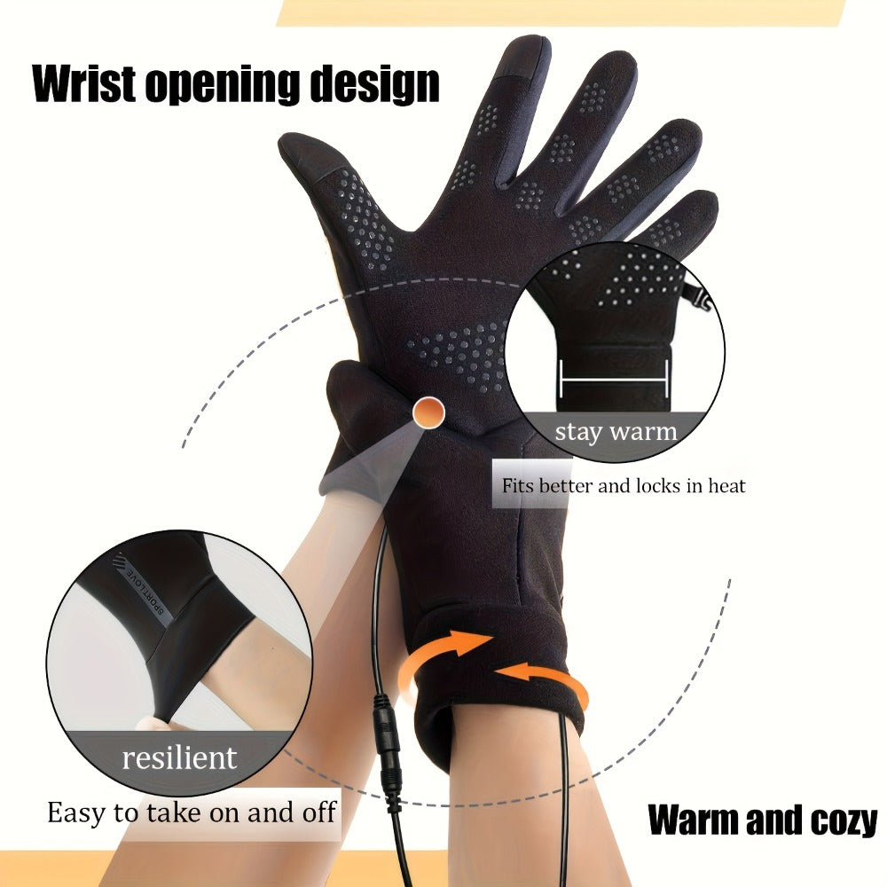 USB Heated Full-Finger Gloves with Three-Level Inline Controller, Wrist Heating Panels and Touchscreen Fingertips