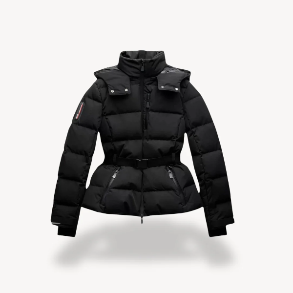 Warm Puffer Coat with Hood and Belted Waist