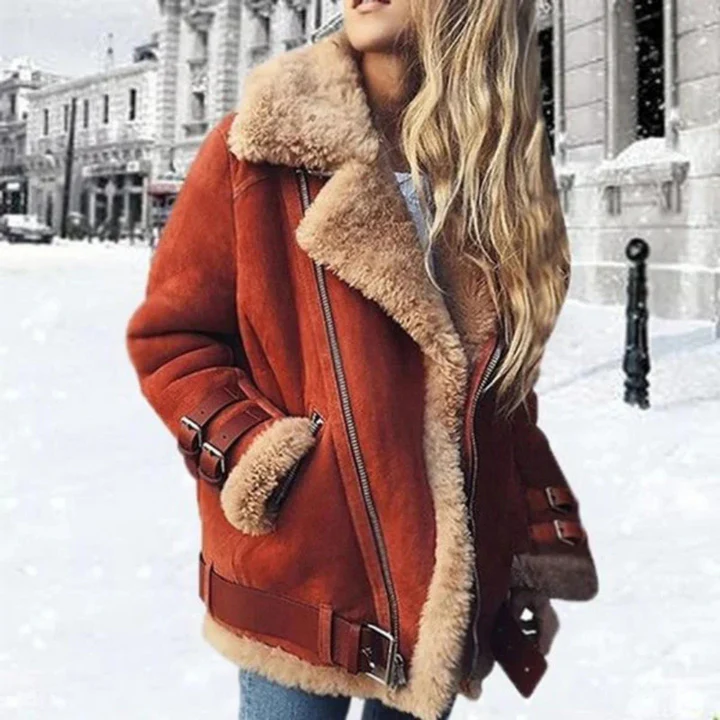 Large Faux Suede Women's Coat with Soft Lining