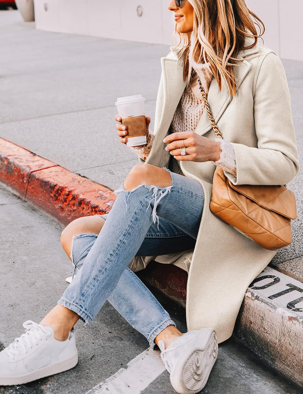 Women's Warm Woolen Coat with Classic Collar - Sofia