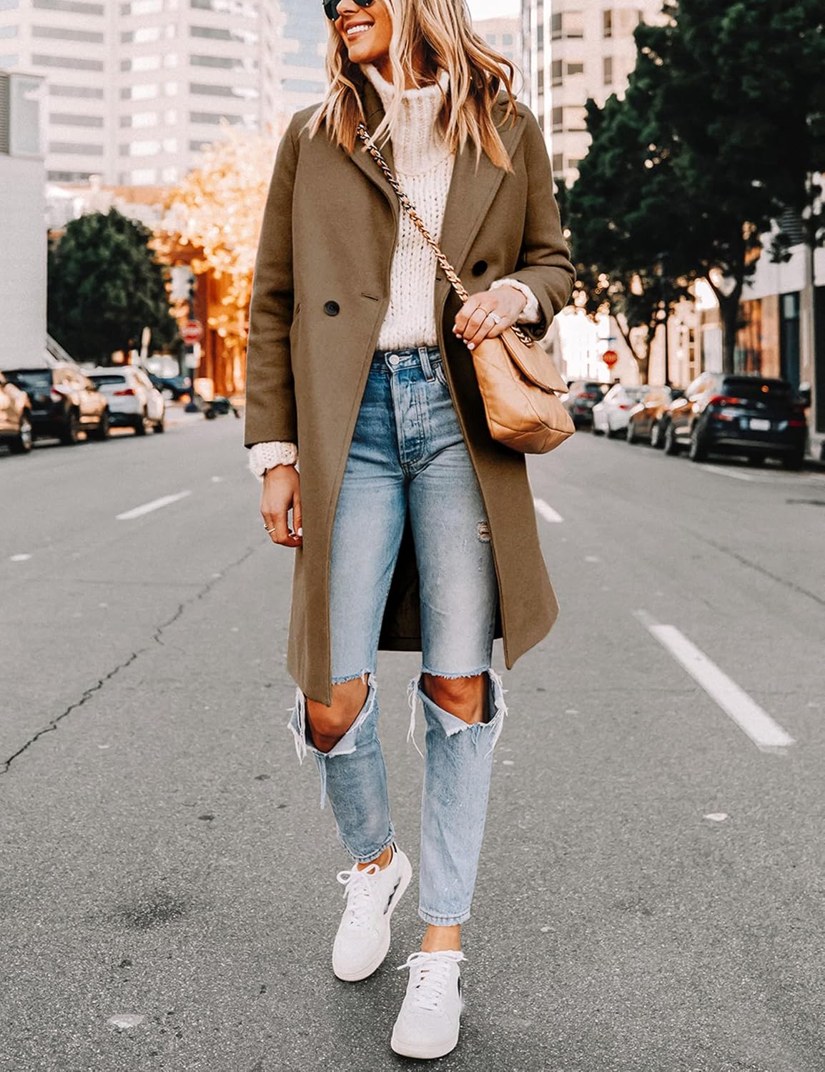 Women's Warm Woolen Coat with Classic Collar - Sofia